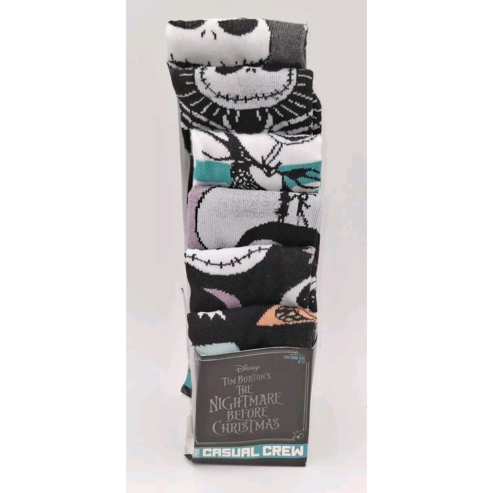 Nightmare Before Xmas Jack Skellington Casual Crew Socks Bioworld 6 Pk Sz 8-12